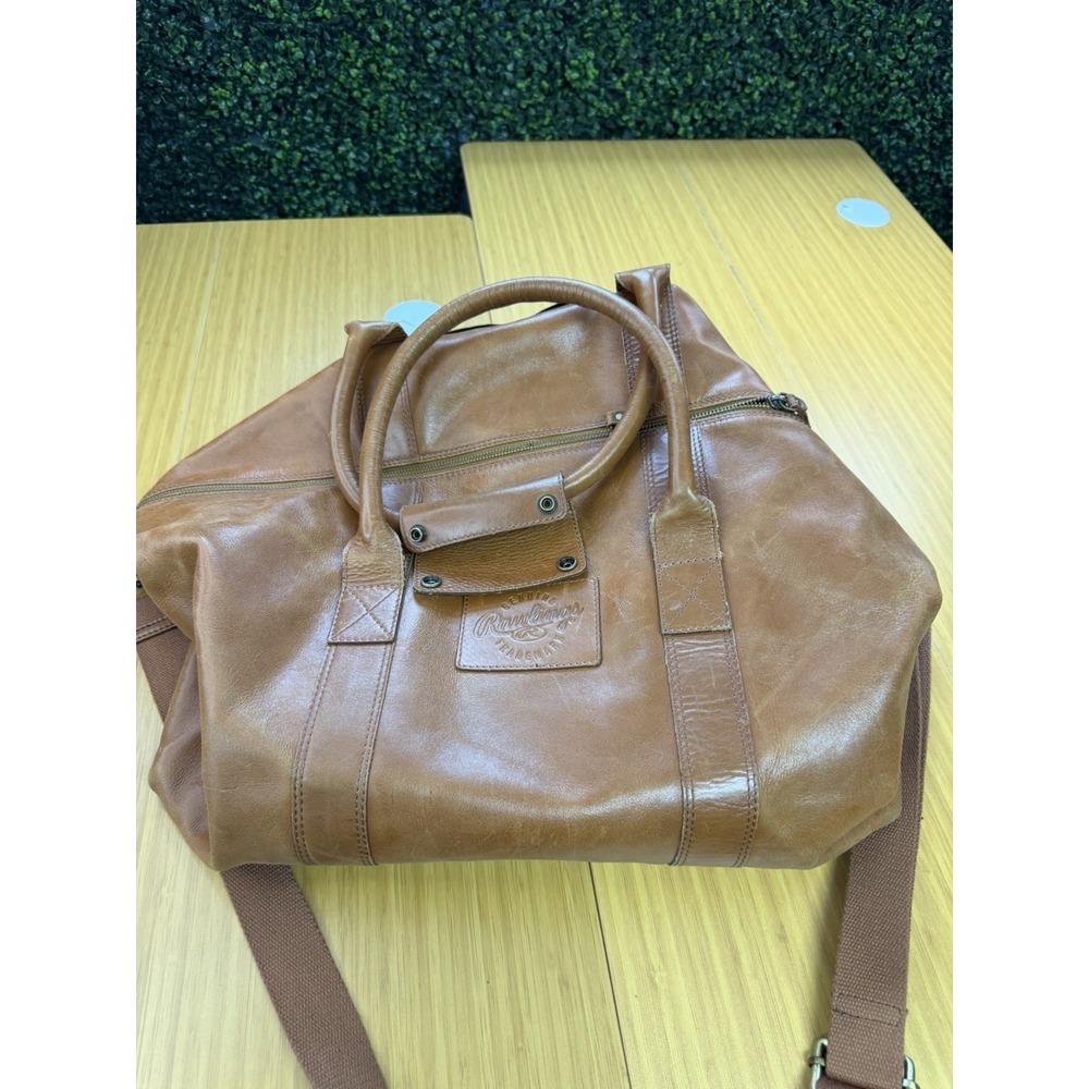 Rawlings Genuine Brown Leather Duffle Bag Shoulder Strap Inner Pockets READ